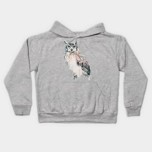 Great Horned Owl - watercolour bird portrait Kids Hoodie